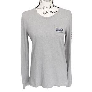 Vineyard Vines Whale Long Sleeve T Shirt Heather Gray Fall Leaves Womens S Crew